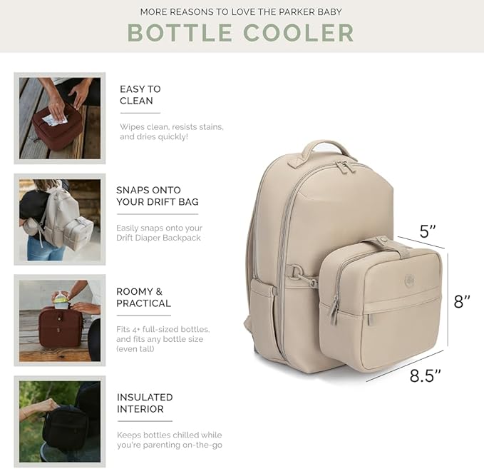 Parker Baby Drift Neoprene Insulated Baby Bottle Cooler | Soft & Waterproof Snacks & Breast Milk Cooler Travel Bag w/Insulated Interior | Attaches to Backpacks & Strollers | Modern & Neutral Colors