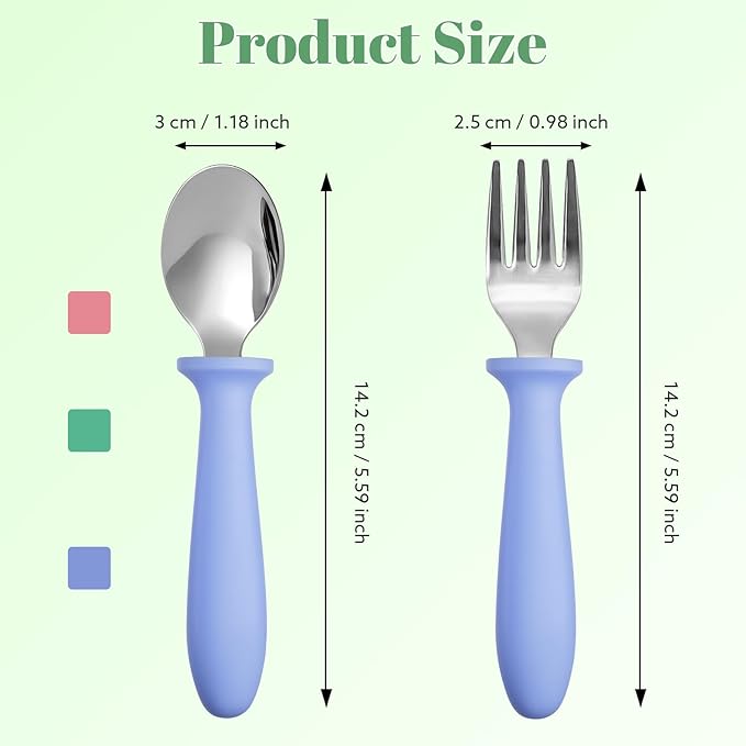 12 Pieces Toddler Utensils, Toddler Forks and Spoons, Kids Silverware Set with Plastic Handle Stainless Steel Silverware, Dishwasher Safe
