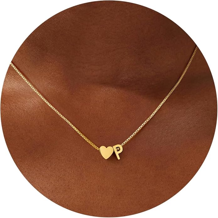 Eioi & Lmnm Gold Initial Necklace for Girls Kids Women, 18K Gold Plated Heart Tiny A-Z Pendant Necklace Dainty Letter Necklaces Cute Monogram Name Necklaces Gifts for Girl Age 5 6 7 8 9 10
