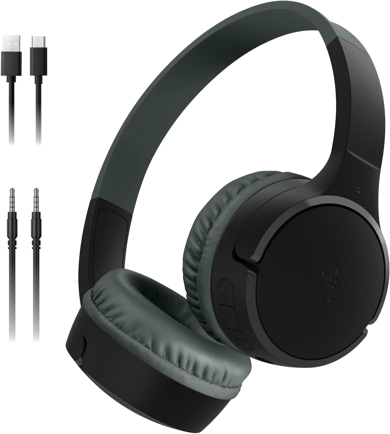 Belkin SoundForm Mini Kids Wireless Headphones w/Built-in Microphone, 30H of Playback Time, & Fun Stickers - Over-Ear Headsets for Online Learning, School, Travel, iPhone, iPad, Galaxy & More - Black