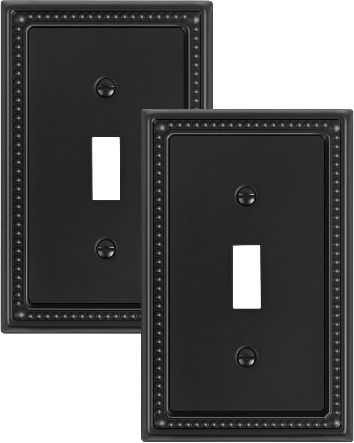 2-Pack Single Toggle Light Switch Cover Plate, Pearls Decorative Switch Plate Covers, Black 1 Gang Metal Wall Plate, Corrosion Resistant