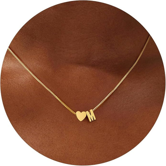 Eioi & Lmnm Gold Initial Necklace for Girls Kids Women, 18K Gold Plated Heart Tiny A-Z Pendant Necklace Dainty Letter Necklaces Cute Monogram Name Necklaces Gifts for Girl Age 5 6 7 8 9 10