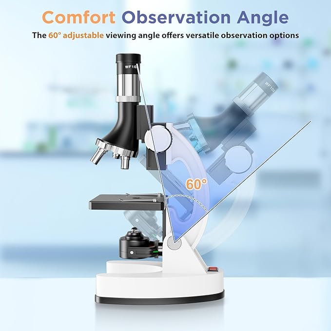 100X-1200X Kids Microscope Kit for Children: Compound Microscope for Kid STEM Biology Discovery - Science Experiments Microscopio Set with Metal Frame, Carrying Box Educational Gift for Child 8-12