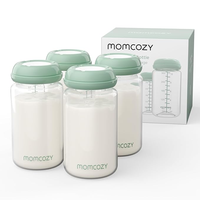 Momcozy Natural Baby Bottle, Wide-Neck, BPA Free Breast Milk Container, Storage Collection Bottle for Fridge & Milk Cooler, Breastfeeding Essential, 10 oz, 4 pcs
