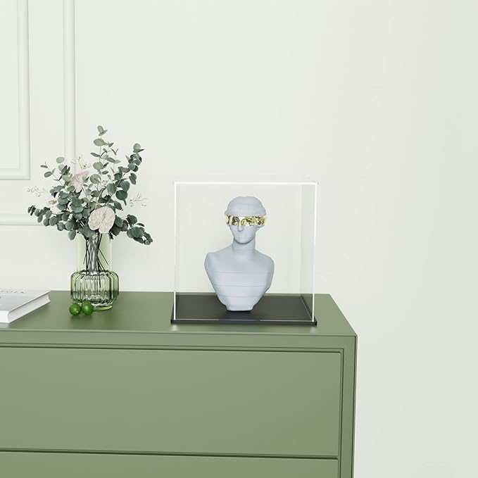 SVENJBB Acrylic Display Case, 7x7x7 Inch Acrylic Boxes for Display, Clear Display Cases with Matte Black Base and Lid for Collectibles