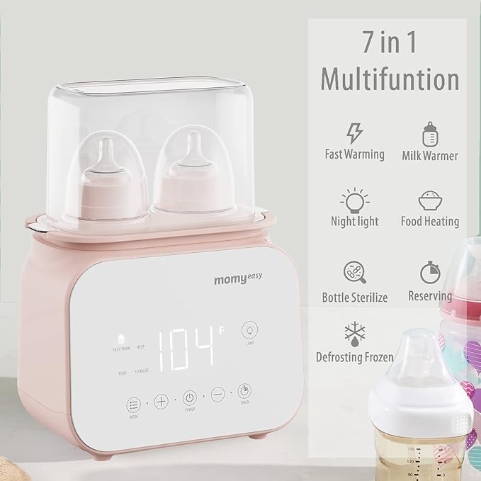 MOMYEASY Baby Bottle Warmer, Fast Bottle Warmer 7-in-1 Food Heater&Defrost with LCD Display, Baby Breast Milk Formula Warmer with 24H Temperature Control (Pink)