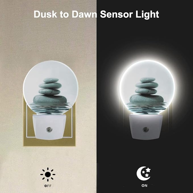 EKOBLA Zen Stones Night Light Oriental Spa Peaceful Meditation Night Lights Plug into Wall with Dusk to Dawn Sensor LED Lamp for Men Women Birthday Housewarming Christmas Gift
