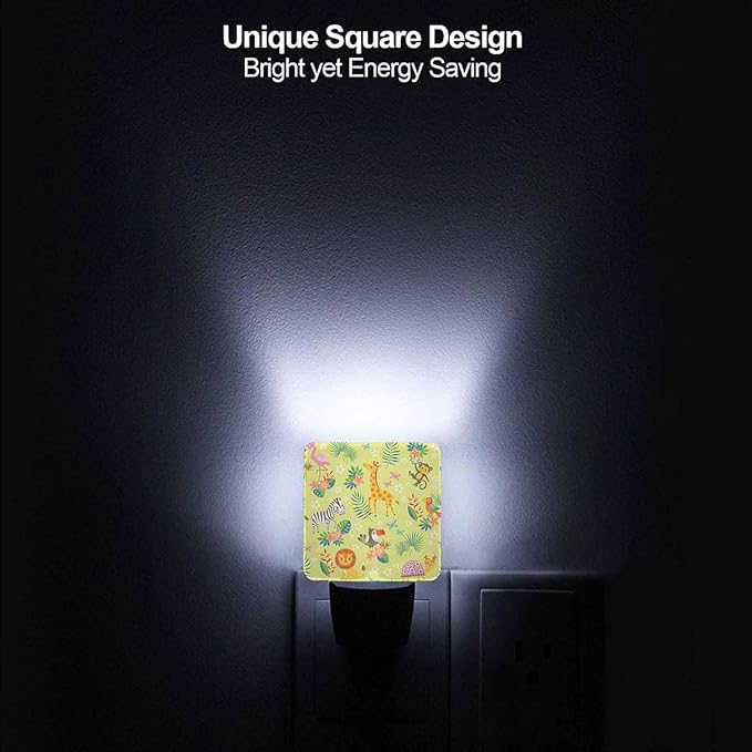 LED Night Light,Cute Cartoon Tropical Animals On Green LED Night Light Plug into Wall with Dusk to Dawn Light Sensor White Energy Efficient Nightlight for Bedroom Bathroom Hallway Living Room Kitchen