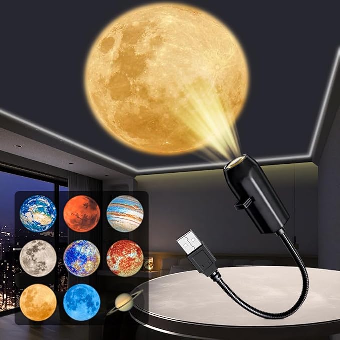 Planet Moon Projector Shooting,Romantic LED Small Night Light Bedroom Atmosphere Projection Decoration，Star Ceiling Sky Light (Planet Series)