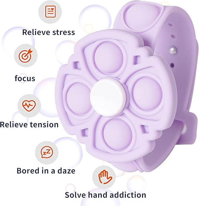 Push Pop Bubble Sensory Fidget Bracelet, Fidget Spinner Pop Toys for Kids and Adults, Silicone Anxiety Stress Relief pop it Bracelets (Purple)