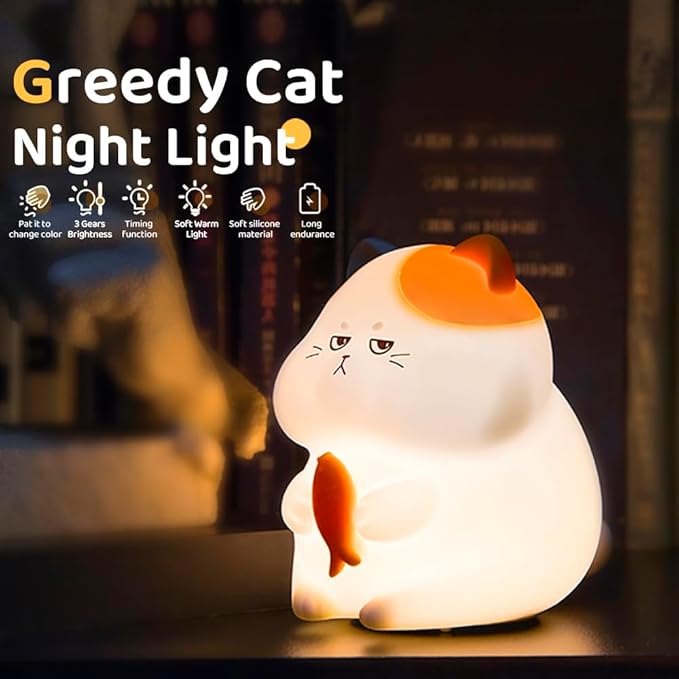 S NMT Cute Cat Silicone Night Light 7 Colors Changeable 3 Brightness Rechargeable Timing Sleeping Lamp Kawaii Cordless Night Lights for Kids Room Decor