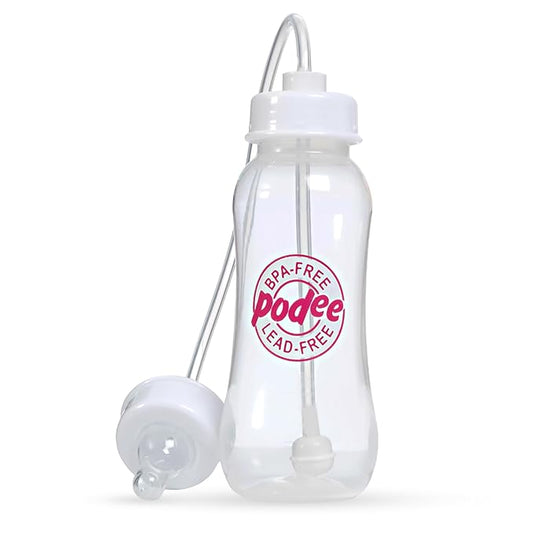 Hands-Free Baby Bottle - Anti-Colic Nursing System 9 oz Baby Bottle with Fast Flow Nipple/Teat 3m+ Infant with Tube Straw Feeding System for Toddler (1 Bottle - Pink)