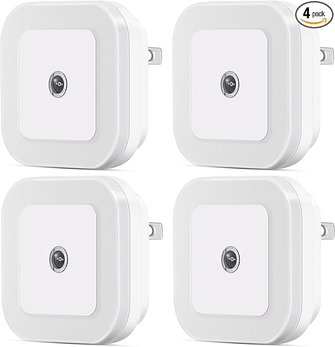 Dimmable LED Night Light with Dusk-to-Dawn Sensor for Nursery, Kids Room, Bedroom, Hallway, Stairs, Bathroom, Kitchen, Daylight White, Pack of 4
