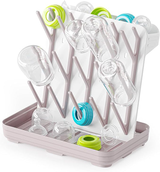 SpaceAid Baby Bottle Drying Rack with 20 Hooks, Space Saving Kitchen Bottles Rack Dryer, Vertical Baby Bottle Holder Organizer for Countertop Storage Accessories (White and Taupe)