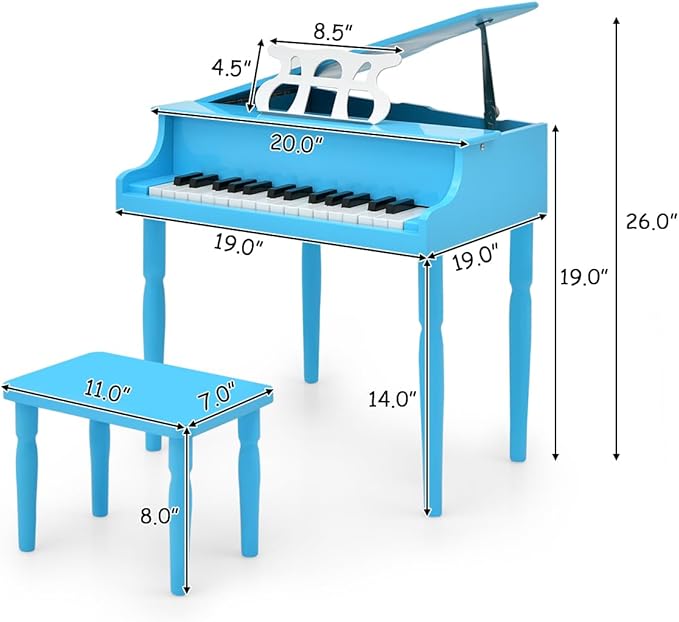 HONEY JOY Classical Kids Piano, 30-Key Mini Grand Piano with Music Stand and Bench, Wooden Musical Instrument Toy with Lid & Music Rack, Gift for Boys Girls Ages 3+ …