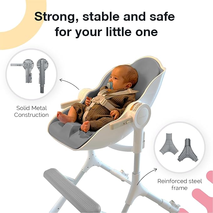 ORIBEL Cocoon Z High Chair & Baby Lounger | Perfect High Chair for Toddlers/Newborns | Glides Easily on All Surfaces | Secure Locks | Convertible Chair for Napping & Feeding (Ice Grey)