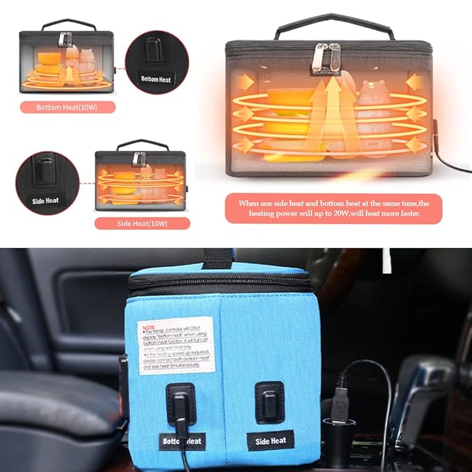 Portable USB Car Baby Bottle Warmer with Digital Display Screen,5V/20W Constant Temperature Milk Heater Bag,Heating Temperature Adjustable,Multi-Purpose Baby Bottle Warmer Bag