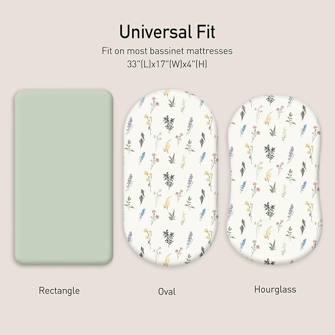 Gllquen Baby Bassinet Sheets 2 Pack, 100% Organic Cotton Bassinet Fitted Sheets for Girls Boys, Soft & Breathable Unisex Baby Mattress Sheet for Standard Bassinets 33"x17"(Green)