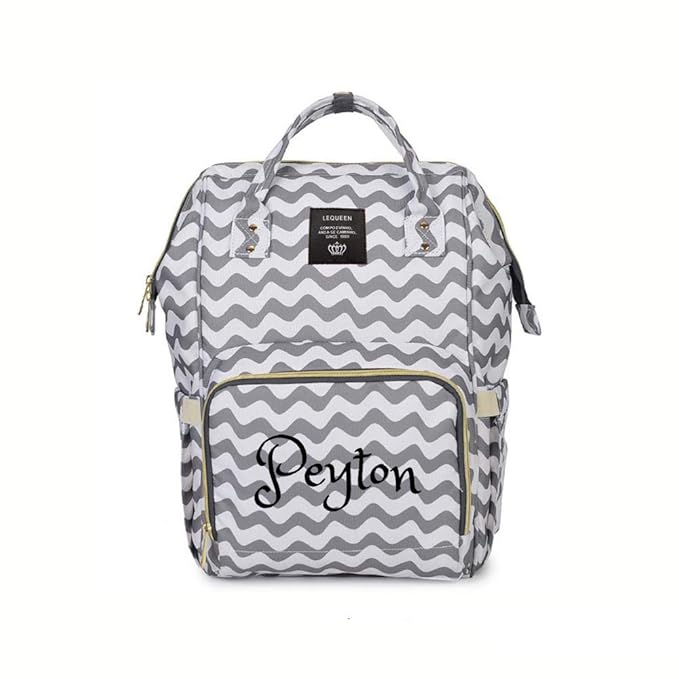 Personalized Large Diaper Bag Knapsack/Tote Bag/Backpack -Custom Monogram Embroidered for Infant/Baby Bag (Grey Chevron 2)