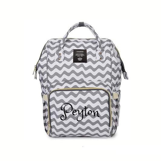 Personalized Large Diaper Bag Knapsack/Tote Bag/Backpack -Custom Monogram Embroidered for Infant/Baby Bag (Grey Chevron 2)