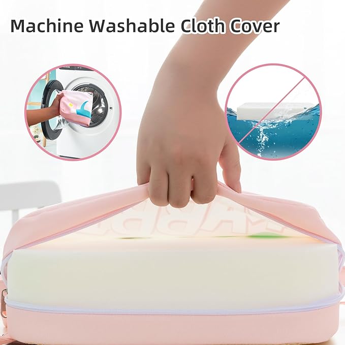 Toddler Booster Seat for Dining Table, Portable Kids Booster Seat with Safety Buckles Portable Increasing Booster Cushion with Non-Slip Bottom (Pink Rabbit)