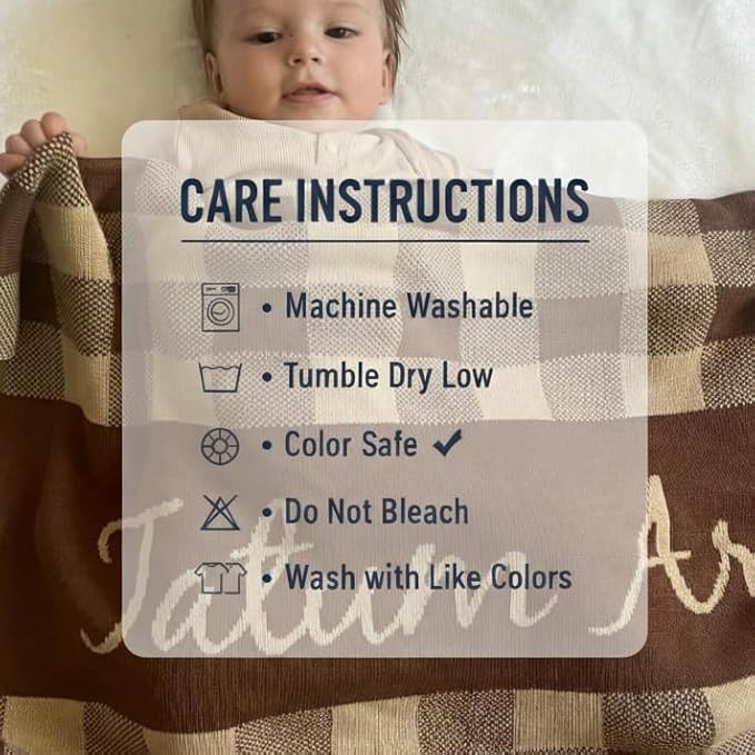 Personalized Gingham Name Blanket – 100% Cotton Baby Blanket, Gingham Band Design, Customized with Name, Boys and Girls, Bassinet and Crib, Gift for Baby, Newborn, Toddler or Kids (Crib)