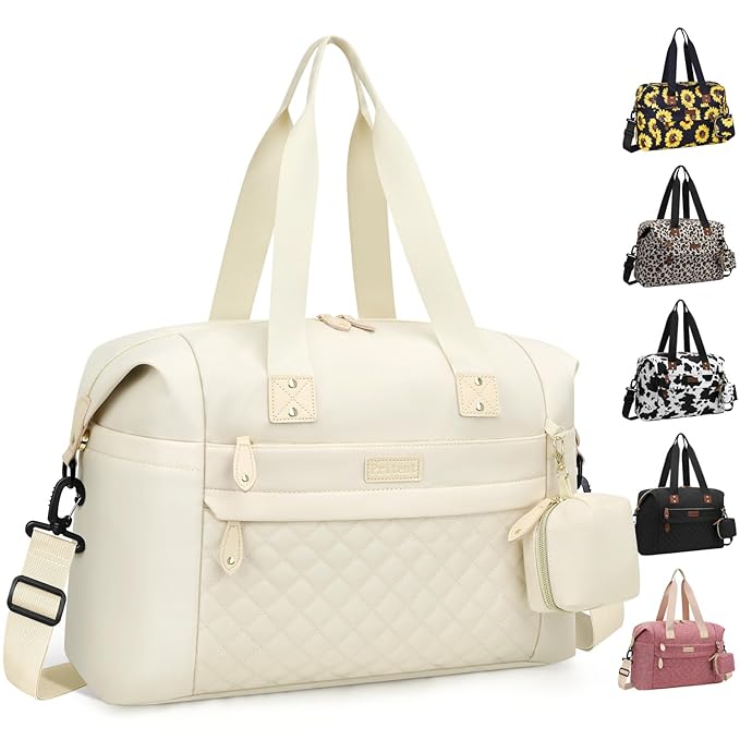 Diaper Tote, Baby Bags with Pacifier Case, Shoulder Straps, Stroller Clips, Waterproof Mommy Bag - Medium, White