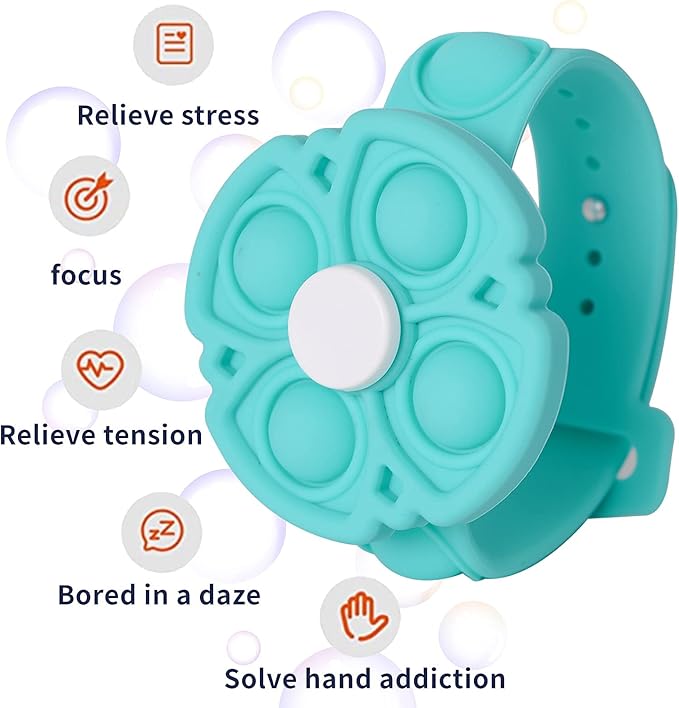 Push Pop Bubble Sensory Fidget Bracelet, Fidget Spinner Pop Toys for Kids and Adults, Silicone Anxiety Stress Relief pop it Bracelets (Blue)