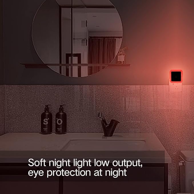 KINUR 6 Pack Red Night Light, LED Night Lights Plug into Wall with Dusk to Dawn sensors, Plug in Night Lights for Kids Room, Bedroom, Bathroom, Baby Nursery,Stair Lights, Hallway Light, Daylight