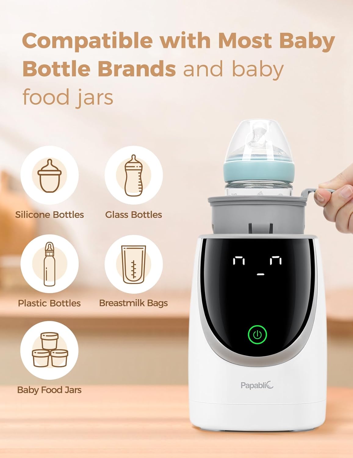 Papablic NutriWarm™ Swirlable Bottle Warmer – Advanced Nutrient-Preserving Warming Technology, Fast and Even Warming for Breastmilk & Formula, Precise Temperature Control, Easy to Use