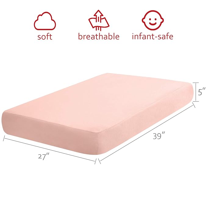 Pack and Play Sheets 2 Pack, 100% Cotton Flannel, Fitted Portable Mini Crib Sheet for Girls Boys, Ultra Soft Breathable Convertible Playard Mattress Cover Warm, Grey&Pink