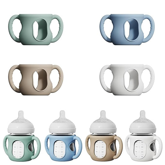 4 Pack Silicone Sleeves for Avent Natural Glass Bottles, Anti Breakage Bottle Protector with Handle, Compatible Philips Avent Glass Natural Bottle 4 oz, Not for Infant Use