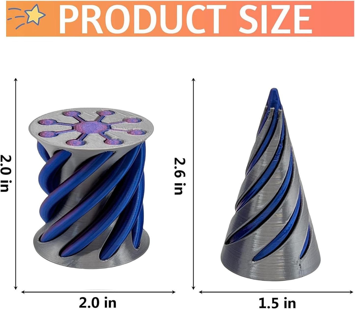 Impossible Pyramid Passthrough Sculpture - 2Pcs 3D Printed Spiral Cone Fidget Toy, Stress and Anxiety Relief Toy, Pass Through Pyramid Fidget Toy for Adult Children (Colorful-Blue)