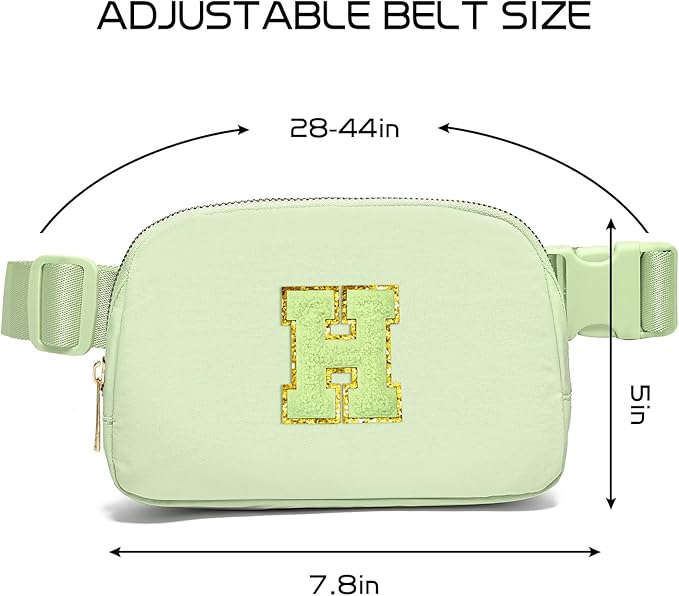 Gitus Gifts for 8 9 10 11 12 Year Old Girls Belt Bag Fanny Pack Crossbody Bags with Initial Letter Patch Cute Stuff Birthday Gifts for Teen Girls Women Personalized Trend Stuff (Light Green-H)