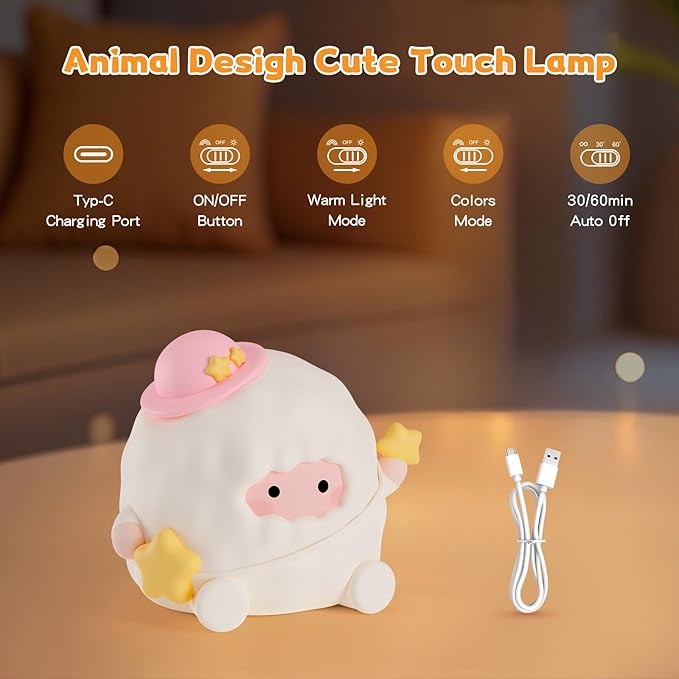 Baby Night Light, Touch Control Rechargeable Nursery Lamp with Dimmable Soft Light, Portable 3 Brightness Level and 7 Colors LED Nightlight for Kids Room, Breastfeeding, Sleep