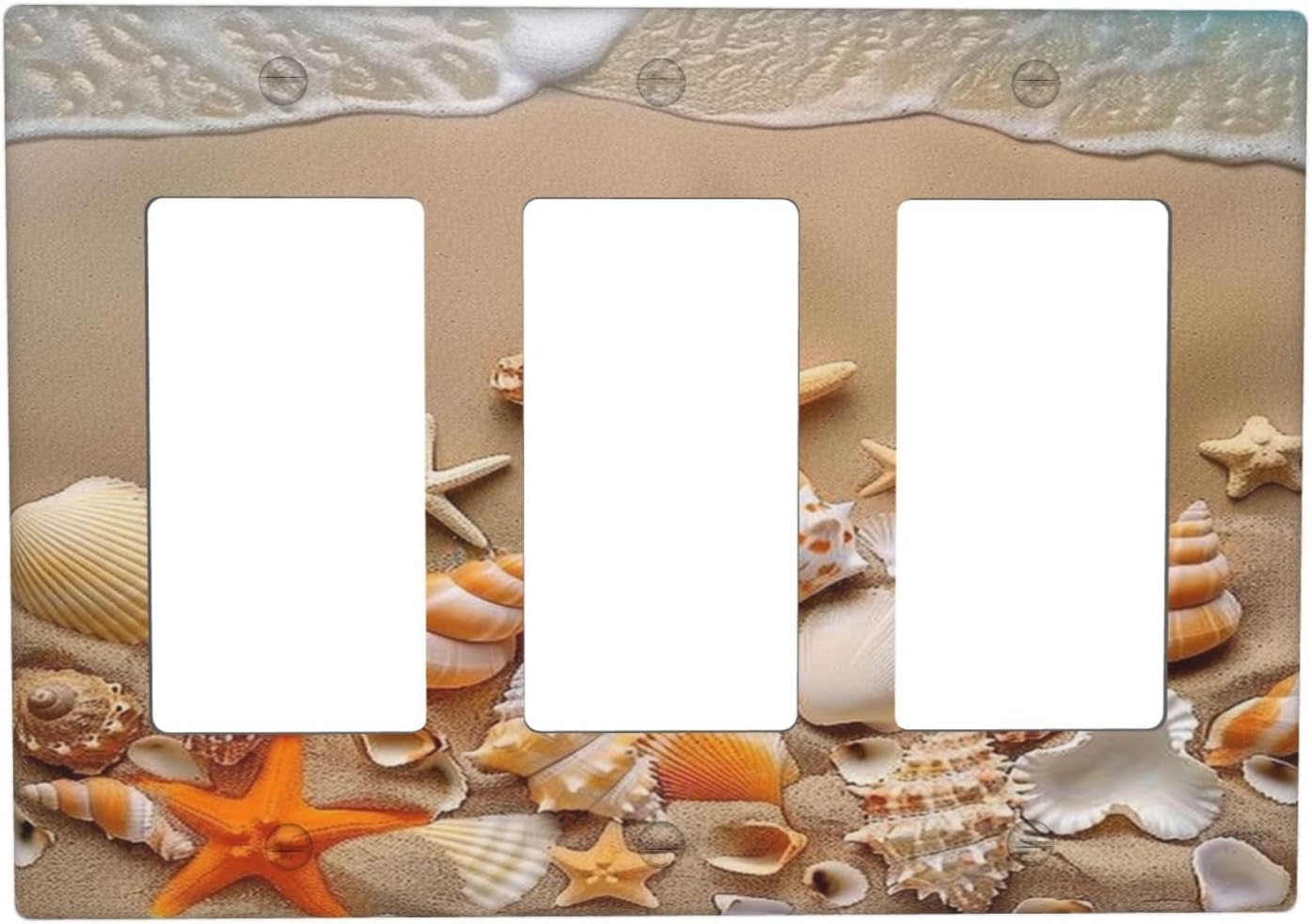 Decorative Outlet Covers Beachy Sea Ocean Seashell Starfish 3 Gang Wall Plate Triple Rocker Light Switch Cover Plate Jumbo Electrical GFCI Faceplate for Bathroom Bedroom Home Decor