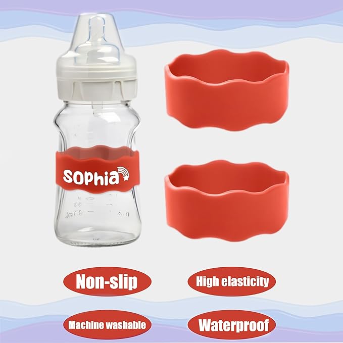 Custom Baby Bottle Labels for Daycare Personalized Water Bottle Name Bands Engraved Name Silicone Labels Reusable Waterproof Dishwasher Safe Sippy Cup Tags