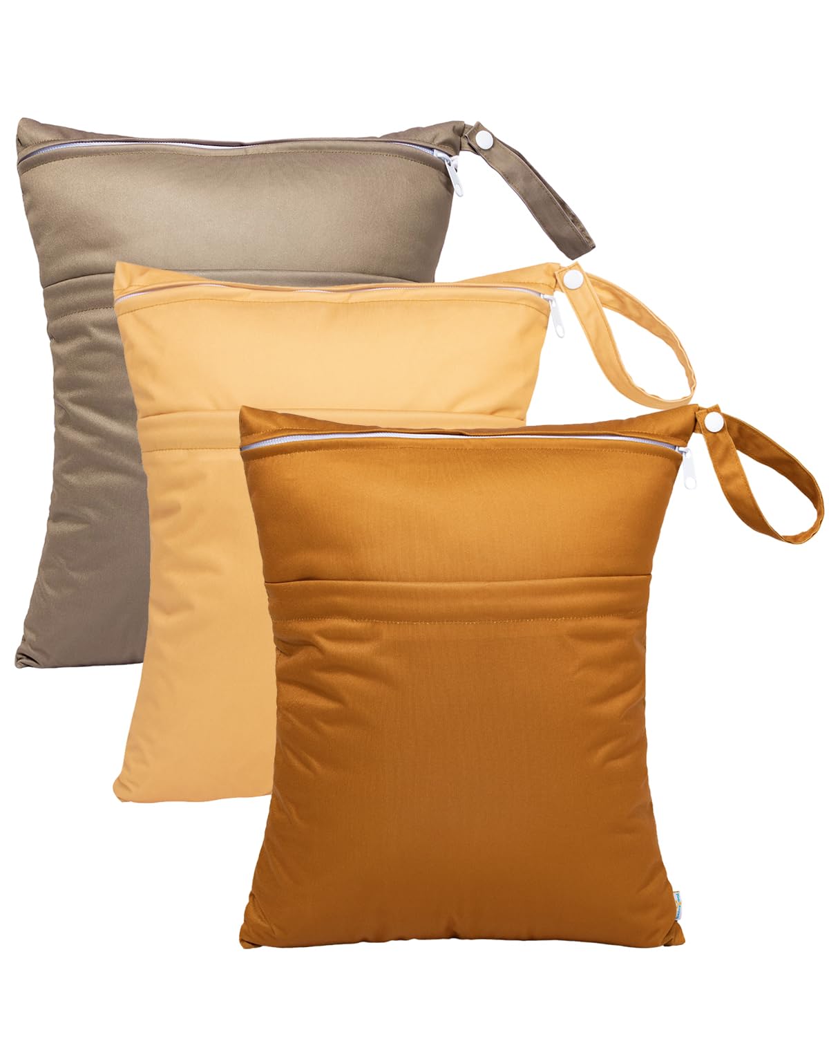 babygoal Wet Dry Bags for Baby Cloth Diapers, Washable Travel Bags, Beach, Pool, Gym Bag for Swimsuits & Wet Clothes with Two Zippered Pockets 3 Pack, 3LN20