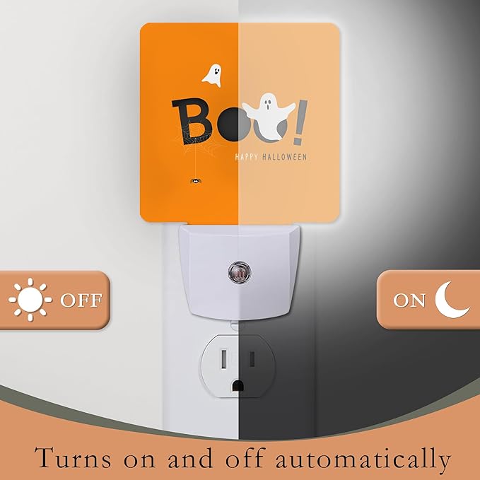 Happy Halloween Night Light,Boo! Ghost Night Lights Plug into Wall for Boys Girls Bedroom Decorative Half Round Nightlight Led Lamp 0.5W Sleep Friendly