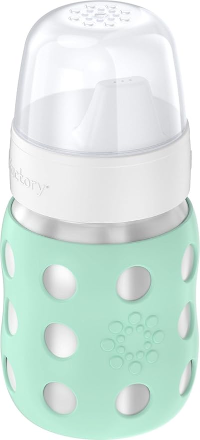 Lifefactory 8-Ounce Stainless-Steel Vacuum-Insulated Wide-Neck Baby Bottle with Hard Sippy, Mint (LS2221WMI4)