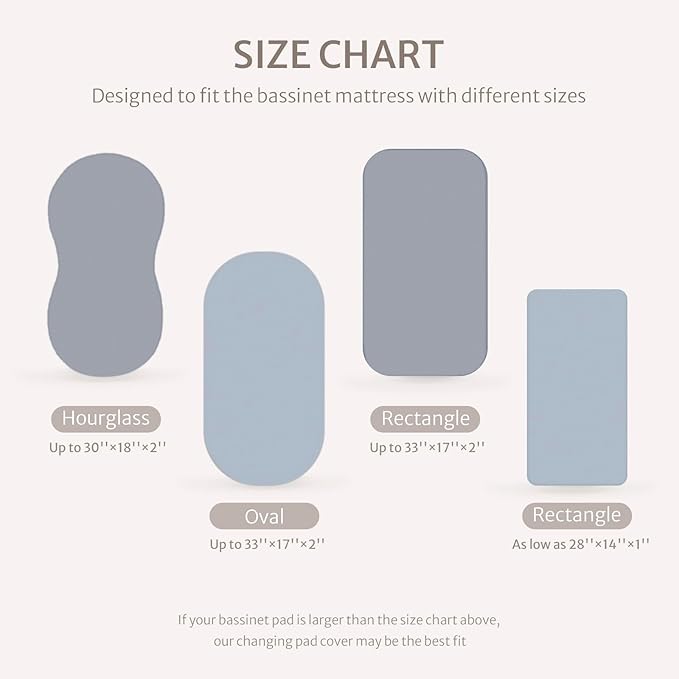 Blissful Diary Muslin Bassinet Sheets for Baby Girls Boys, Boho Soft Cotton Fitted for Oval Hourglass Rectangle Mattress, 2 Pack(Light Blue&Grey)
