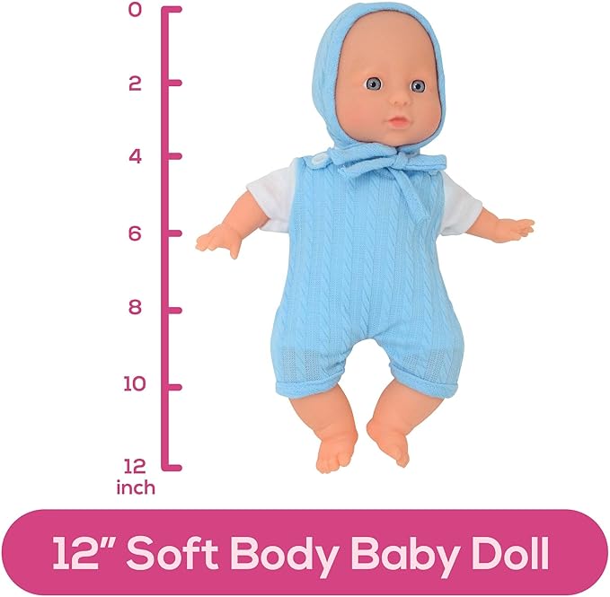 12 inch Realistic Baby Doll with Soft Body and Vinyl Head, Arms, and Legs, Beautiful Soft Baby Doll Dressed in a Matching Onesie and Hat – Packaged in a Gift Box– Ideal Size for Toddlers, Boys, Girls