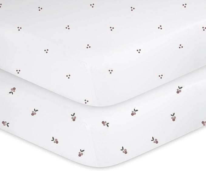 Ely's & Co. Patent Pending Waterproof Crib Sheets, 100% Cotton with Waterproof Lining - Built in Mattress Protector, 2 Pack Fitted Crib Sheet Set, Berry and Cluster Dot (Lavender) 28” x 52”