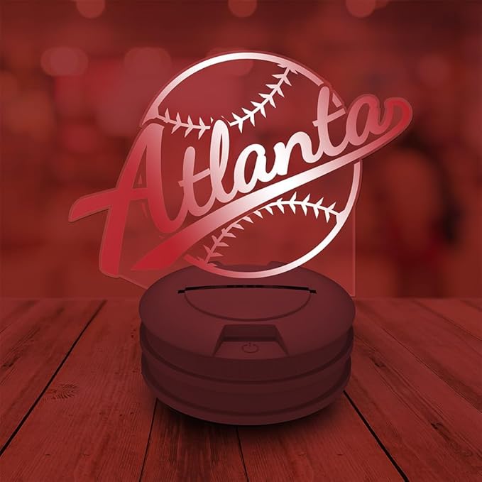 CLORURBANLIVE 3D Baseball Atlanta Night Light 3D Illusion Lamp with Remote Control 16 Color Options Sports Decor Lighting for Fans - Multicoloured OneSize