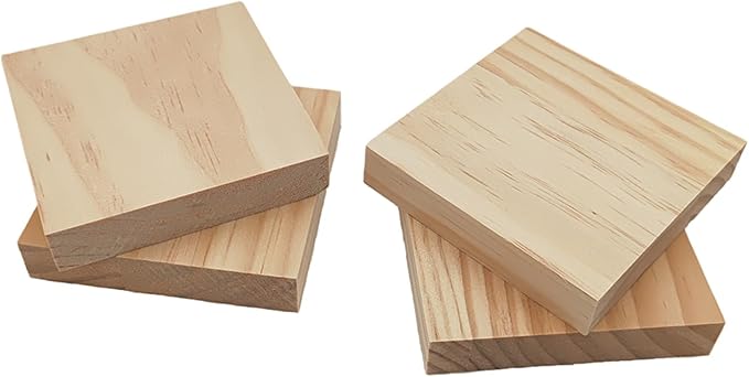12PCS Unfinished Wood Square Blocks for Crafts, 4x4x0.8in Blank Wooden Squares Pine Wood Boards for Wood Carving,DIY Wood Coasters,Painting & Burning