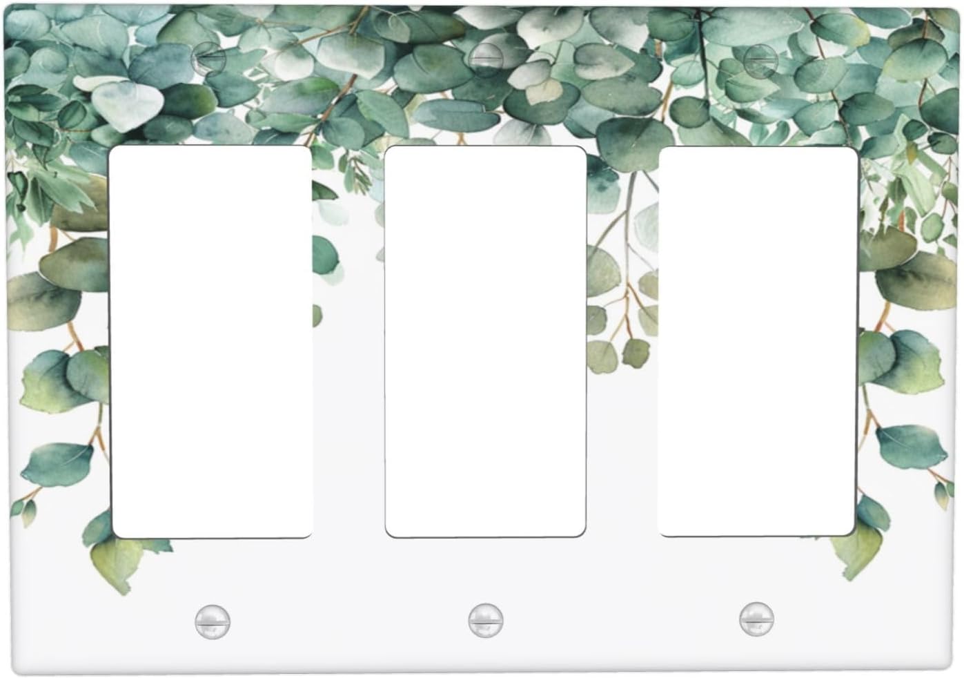Decorative Outlet Covers Rustic Green Eucalyptus Leaves 3 Gang Wall Plate Triple Rocker Light Switch Cover Plate Jumbo Electrical GFCI Faceplate for Country Bedroom Home Decor