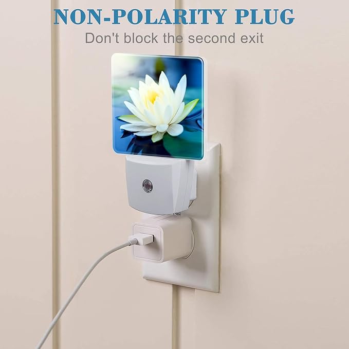 Night Light Plug into Wall White Lotus Flowers Night Light with Dusk to Dawn Sensor for Kid Girls Boys Women Men Room Decor, Hallway, Kitchen, Bathroom, Nursery, Stairs