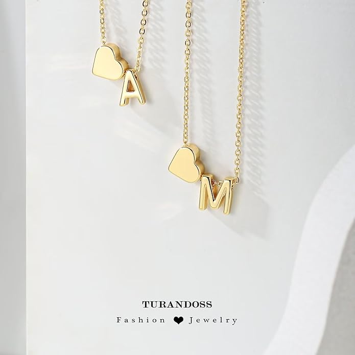 Turandoss Heart Initial Necklace for Women Teen Girls - 18K Gold Plated Letter A-Z Pendant Necklace Dainty Heart Necklaces Tiny Initial Necklaces Birthday Gifts for Women Jewelry