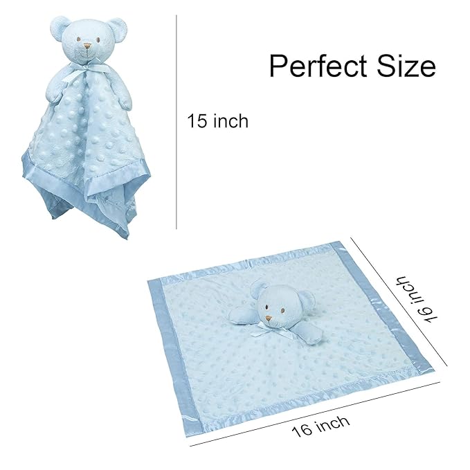Pro Goleem Teddy Bear Lovey Baby Security Blanket for Boys and Girls Unisex Soft Lovie Baby Gifts for Newborn Toddler Snuggle Toy Stuffed Animal Blue 16 Inch