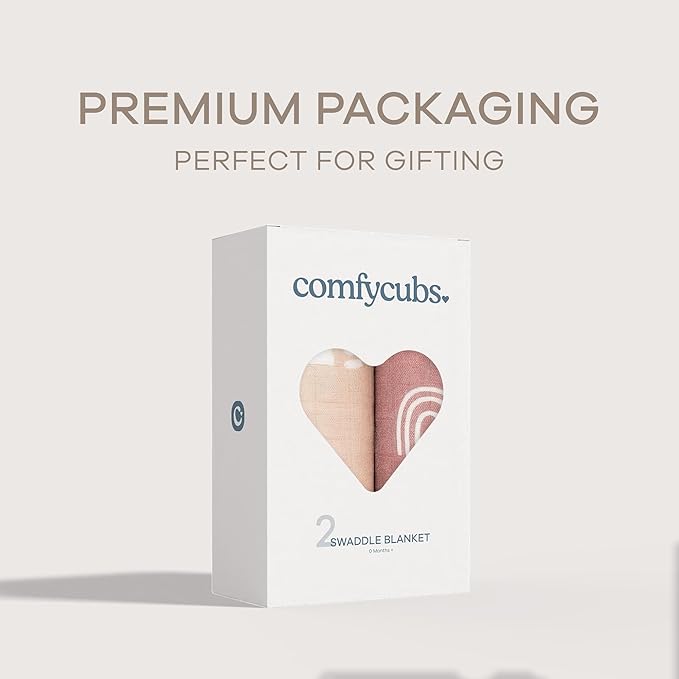 Comfy Cubs Muslin Swaddle Blankets Pack of 2 - 47 x 47 Inch Soft Cotton Baby Blanket Set, Large Multipurpose Wraps for Newborns - Self-Soothing Swaddles for Newborns - Sun & Rainbow